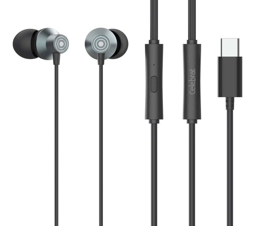 CELEBRAT earphones με μικρόφωνο D15, USB-C σύνδεση, Φ10mm, 1.2m, μαύρα 1 CELEBRAT earphones με μικρόφωνο D15