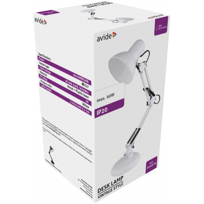 Avide Basic Φωτιστικό Γραφείου Vintage Άσπρο Max 60W 2 Avide Basic Φωτιστικό Γραφείου Vintage Άσπρο Max 60W - Image 2