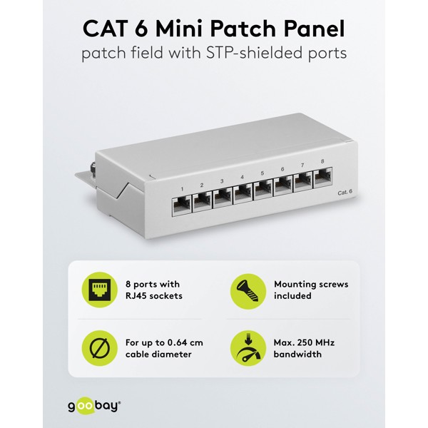 Goobay CAT 6 Patch Panel 8 Θυρών STP Mini/Desktop 93047 Γκρι 2 Goobay CAT 6 Patch Panel 8 Θυρών STP Mini/Desktop 93047 Γκρι - Image 2