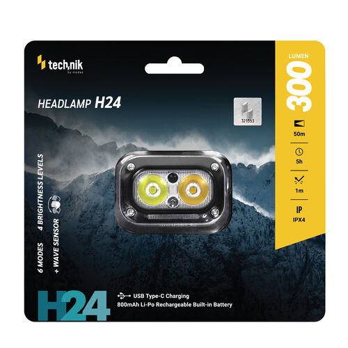 Technik H24 Επαναφορτιζόμενος Φακός Κεφαλής LED USB Type-C IPX4 300 lm 1 Technik H24 Επαναφορτιζόμενος Φακός Κεφαλής LED USB Type-C IPX4 300 lm