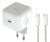 POWERTECH φορτιστής τοίχου PT-1581 με καλώδιο, USB-C, 40 έως 60W, GaN, AVS, λευκός